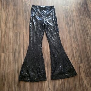 C&V Chelsea & Violet high rise Sequin pullon flare Bell Bottom Lines pants Sz S